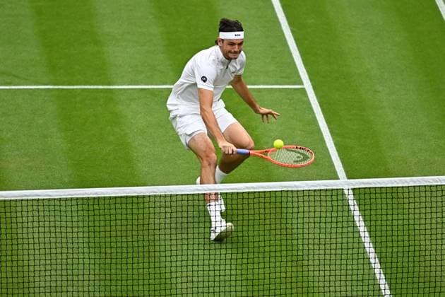 Wimbledon Championships - Day 7 - London Taylor Fritz (USA) during his fourth round match at the 2025 Wimbledon Championships at the AELTC in London, England, UK on July 6, 2025. Photo by Corinne Dubreuil ABACAPRESS.COM London England United Kingdom  Copyright: xDubreuilxCorinne ABACAx