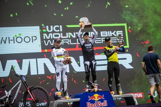 Whoop Downhill Worldcup La Thuile Podium Junior Menat Whoop Downhill Worldcup La Thuile, 06.07.2025,in La Thuile,ITA Foto: Sebastian Sternemann