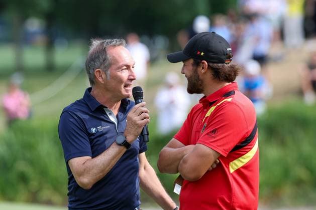 Moderator Ralf Exel und Amateur Tim Wiedemeyer (GER), 36. BMW International Open 2025, Golf, DP World Tour, Herren, Finale, 06.07.2025 Eichenried Bayern Deutschland