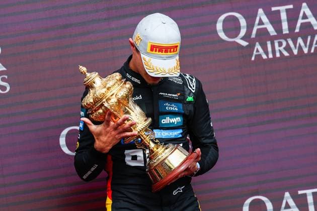 F1 - BRITISH GRAND PRIX 2025 NORRIS Lando (gbr), McLaren F1 Team MCL39, portrait podium during the Formula 1 Qatar Airways British Grand Prix 2025, 12th round of the 2025 FIA Formula One World Championship, WM, Weltmeisterschaft from July 4 to 6, 2025 on the Silverstone Circuit, in Silverstone, United Kingdom - SilverstoneUnited Kingdom  Copyright: xEricxAlonsox