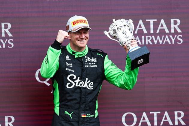 F1 - BRITISH GRAND PRIX 2025 HULKENBERG Nico (ger), Stake F1 Team Kick C45, portrait podium during the Formula 1 Qatar Airways British Grand Prix 2025, 12th round of the 2025 FIA Formula One World Championship, WM, Weltmeisterschaft from July 4 to 6, 2025 on the Silverstone Circuit, in Silverstone, United Kingdom - SilverstoneUnited Kingdom  Copyright: xEricxAlonsox