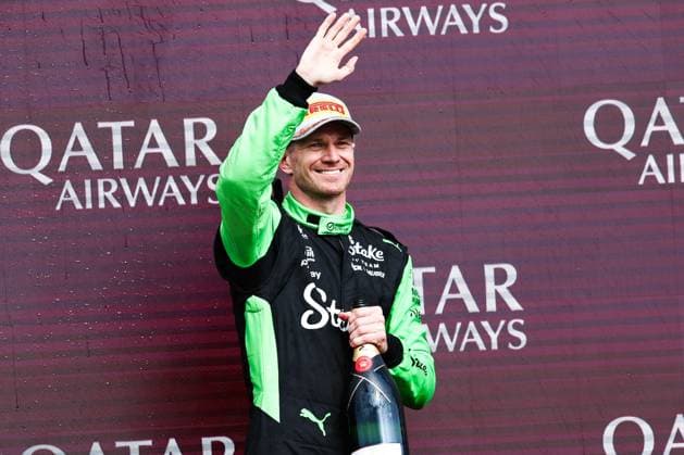 F1 - BRITISH GRAND PRIX 2025 HULKENBERG Nico (ger), Stake F1 Team Kick C45, portrait podium during the Formula 1 Qatar Airways British Grand Prix 2025, 12th round of the 2025 FIA Formula One World Championship, WM, Weltmeisterschaft from July 4 to 6, 2025 on the Silverstone Circuit, in Silverstone, United Kingdom - SilverstoneUnited Kingdom  Copyright: xEricxAlonsox