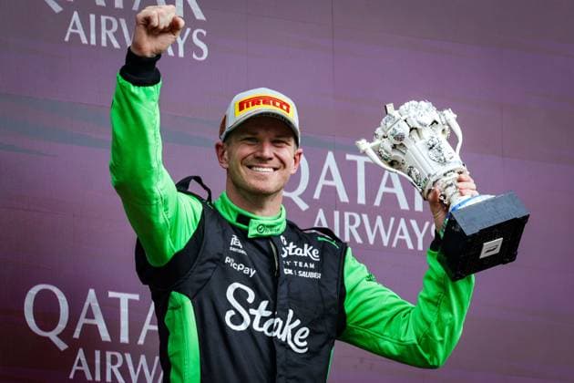 F1 - BRITISH GRAND PRIX 2025 HULKENBERG Nico (ger), Stake F1 Team Kick C45, portrait podium during the Formula 1 Qatar Airways British Grand Prix 2025, 12th round of the 2025 FIA Formula One World Championship, WM, Weltmeisterschaft from July 4 to 6, 2025 on the Silverstone Circuit, in Silverstone, United Kingdom - SilverstoneUnited Kingdom  Copyright: xFLORENTxGOODENx