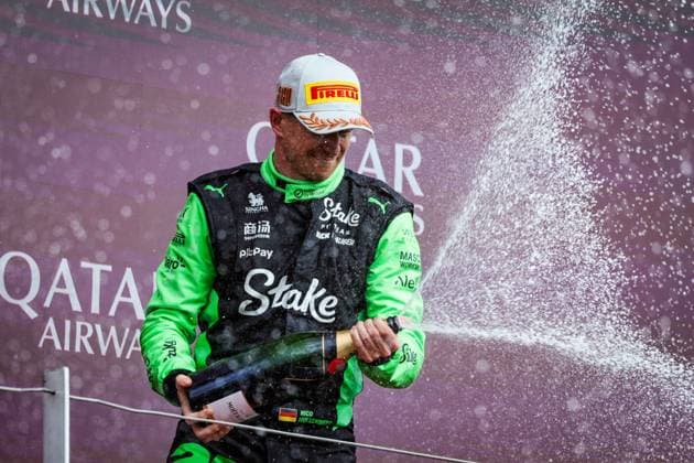 F1 - BRITISH GRAND PRIX 2025 HULKENBERG Nico (ger), Stake F1 Team Kick C45, portrait podium during the Formula 1 Qatar Airways British Grand Prix 2025, 12th round of the 2025 FIA Formula One World Championship, WM, Weltmeisterschaft from July 4 to 6, 2025 on the Silverstone Circuit, in Silverstone, United Kingdom - SilverstoneUnited Kingdom  Copyright: xFLORENTxGOODENx