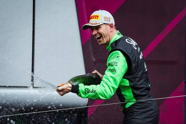 F1 - BRITISH GRAND PRIX 2025 HULKENBERG Nico (ger), Stake F1 Team Kick C45, portrait podium during the Formula 1 Qatar Airways British Grand Prix 2025, 12th round of the 2025 FIA Formula One World Championship, WM, Weltmeisterschaft from July 4 to 6, 2025 on the Silverstone Circuit, in Silverstone, United Kingdom - SilverstoneUnited Kingdom  Copyright: xFLORENTxGOODENx