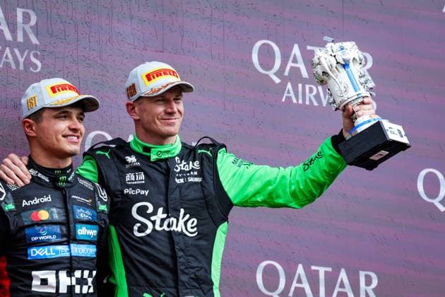 F1 - BRITISH GRAND PRIX 2025 HULKENBERG Nico (ger), Stake F1 Team Kick C45, portrait podium during the Formula 1 Qatar Airways British Grand Prix 2025, 12th round of the 2025 FIA Formula One World Championship, WM, Weltmeisterschaft from July 4 to 6, 2025 on the Silverstone Circuit, in Silverstone, United Kingdom - SilverstoneUnited Kingdom  Copyright: xFLORENTxGOODENx