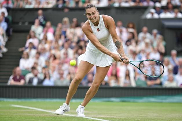 Aryna Sabalenka, BLR, during fourth round of 2025 All England Lawn Tennis Championships at Wimbledon, womens singles, London, 06 07 2025; -