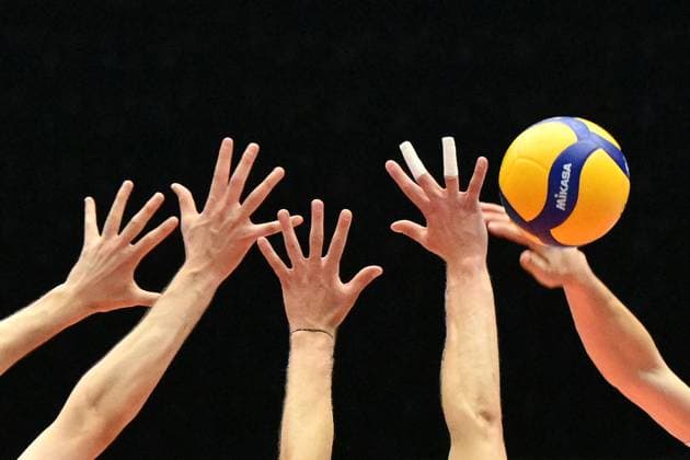 From left hands of Petteri Tyynismaa, Joonas Jokela, both of Finland and Czech Antonin Klimes in action during the Men s Volleyball European Golden League - Final Four tournament: final game, Czechia vs Finland in Brno, Czech Republic, July 6, 2025. (CTKxPhoto VaclavxSalek) CTKPhotoP2025070604844  CTKPhotoP2025070604844