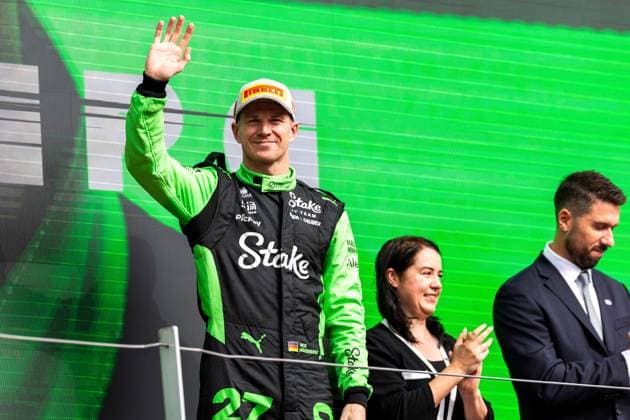 06.07.2025, Silverstone Circuit, Silverstone, FORMULA 1 QATAR AIRWAYS BRITISH GRAND PRIX 2025 , im Bild Sensationeller 3. Platz und damit das erste Podium im 239. Rennen für Nico Hülkenberg (DEU), Stake F1 Team Kick Sauber. (Photo by Martin Trenkler Hasan Bratic DeFodi Images)