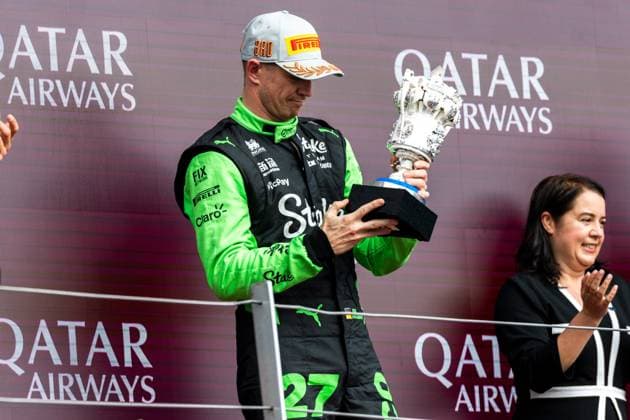 06.07.2025, Silverstone Circuit, Silverstone, FORMULA 1 QATAR AIRWAYS BRITISH GRAND PRIX 2025 , im Bild Sensationeller 3. Platz und damit das erste Podium im 239. Rennen für Nico Hülkenberg (DEU), Stake F1 Team Kick Sauber. (Photo by Martin Trenkler Hasan Bratic DeFodi Images)