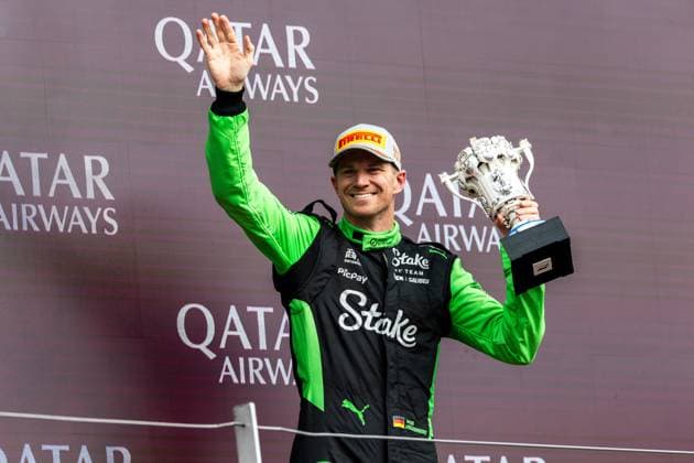 06.07.2025, Silverstone Circuit, Silverstone, FORMULA 1 QATAR AIRWAYS BRITISH GRAND PRIX 2025 , im Bild Sensationeller 3. Platz und damit das erste Podium im 239. Rennen für Nico Hülkenberg (DEU), Stake F1 Team Kick Sauber. (Photo by Martin Trenkler Hasan Bratic DeFodi Images)