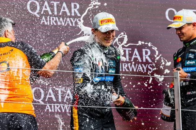 06.07.2025, Silverstone Circuit, Silverstone, FORMULA 1 QATAR AIRWAYS BRITISH GRAND PRIX 2025 , im Bild 2.Platz für Oscar Piastri (AUS), McLaren F1 Team (Photo by Martin Trenkler Hasan Bratic DeFodi Images)