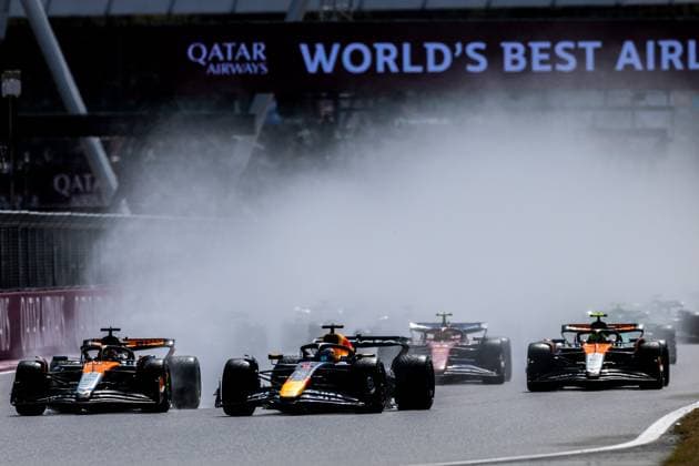 06.07.2025, Silverstone Circuit, Silverstone, FORMULA 1 QATAR AIRWAYS BRITISH GRAND PRIX 2025 , im Bild Max Verstappen (NLD), Oracle Red Bull Racing, Lando Norris (GBR), McLaren F1 Team, Oscar Piastri (AUS) (Photo by Martin Trenkler Hasan Bratic DeFodi Images)