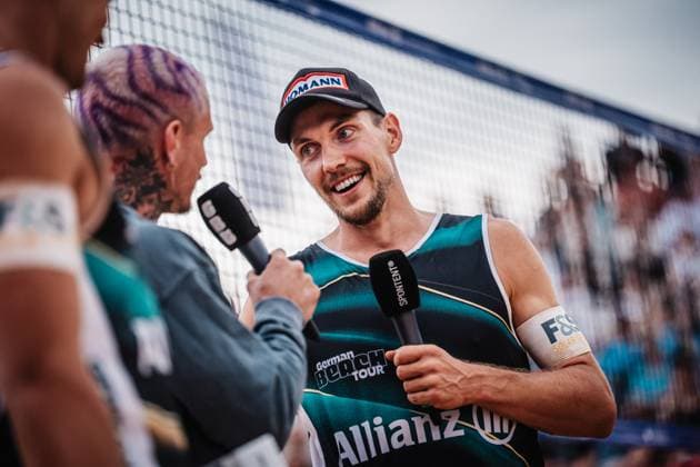 Beachvolleyball Männer Allianz German Beach Tour 2025 Tourstop München 06.07.2025 David Poniewaz im Interview München Zentraler Hochschulsport Münche Bayern Deutschland