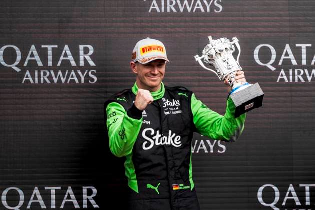 RECORD DATE NOT STATED Formula 1 Qatar Airways British Grand Prix 2025 Alexis Perrin OVERTAKE MAXPPP - Silverstone 06 07 2025 27 HULKENBERG Nico (ger), Stake F1 Team KICK Sauber, portrait podium celebration during the Formula 1 Qatar Airways British Grand Prix 2025, the 12th round of the 2025 FIA Formula 1 World Championship, WM, Weltmeisterschaft at the Silverstone Circuit in Silverstone, United Kingdom, from July 3 to 6, 2025 Silverstone United Kingdom  Copyright: xOVERTAKE MAXPPPxAlexisxPerrinx OVT202507073238 OVT202507073238