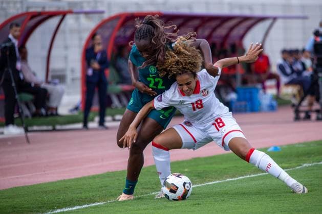 CASABLANCA, MOROCCO - JULY 6: Alozie Michelle Chinwen of Nigeria and Samia Ouni of Tunisia during the 2024 Women s Africa Cup of Nations (Wafcon) between Nigeria and Tunisia at the Stade Larbi Zaouli on July 6, 2025 in Casablanca, Morocco. Photo by Justina Aniefiok Copyright: xx