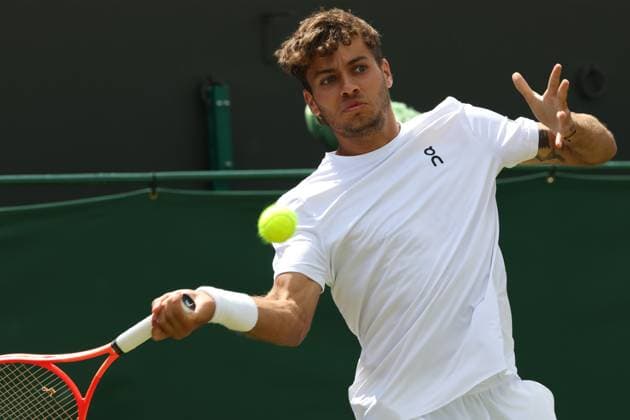 July 7, 2025, London, Celestynow, United Kingdom: FLAVIO COBOLLI of Italy during the match against M. Cilic of Croatia in the 1 8 finals of Championships 2025 at Wimbledon AELTC in London. London United Kingdom - ZUMAc278 20250707_zsp_c278_026 Copyright: xMarcinxCholewinskix