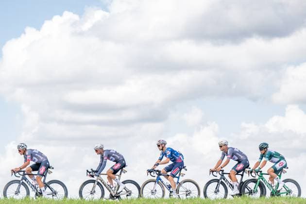 Swiss Silvan Dillier of Alpecin-Deceuninck, Belgian Emiel Verstrynge of Alpecin-Deceuninck, German Maximilian Max Schachmann of Soudal Quick-Step, Belgian Jonas Rickaert of Alpecin-Deceuninck and Belgian Jasper Philipsen of Alpecin-Deceuninck pictured in action during the third stage of the 2025 Tour de France cycling, from Valenciennes to Dunkerque (178 km) on Monday 07 July 2025 in France. The 112th edition of the Tour de France starts on Saturday 5 July in Lille, France, and will finish in Paris, France on the 27th of July. JASPERxJACOBS  x128601023x