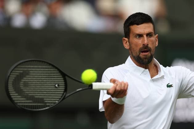 July 7, 2025, London, Celestynow, United Kingdom: NOVAK DJOKOVIC of Serbia during the match against A. De Minaur of Australia in the fourth round of Championships 2025 at Wimbledon AELTC in London. London United Kingdom - ZUMAc278 20250707_zsp_c278_041 Copyright: xMarcinxCholewinskix