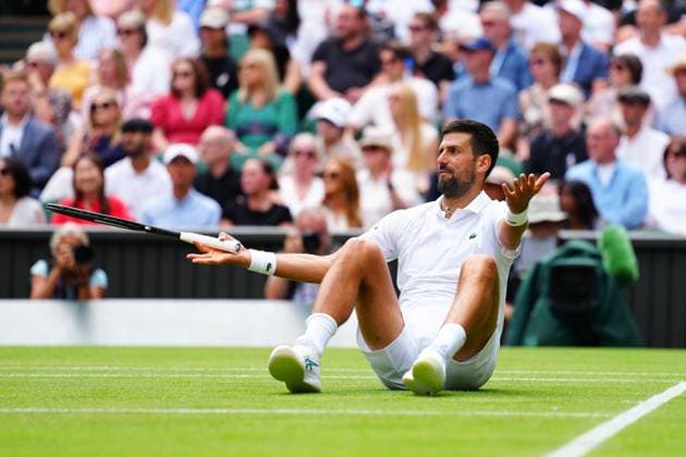 Novak Djokovic falls during his fourth round match Wimbledon Tennis Championships, Day 8, The All England Lawn Tennis and Croquet Club, London, UK - 07 Jul 2025London The All England Lawn Tennis and United Kingdom  Copyright: xJavierxGarcia Shutterstockx 15387972s
