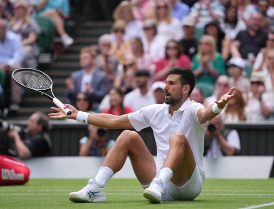 LONDON, ENGLAND - JULY 07: Novak Djokovic of Serbia reacts during the Gentlemen s Singles fourth round match on day eight of The Championships Wimbledon 2025 at All England Lawn Tennis and Croquet Club on July 07, 2025 in London, England  Copyright: xHiroshi_Satox