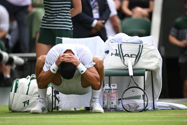 Wimbledon 2025 Day 8, Alex de Minaur v Novak Djokovic Wimbledon Championships 2025 Day 8, 07 07 25 Gentlemens Singles - Round of 16 Centre Court Alex de Minaur v Novak Djokovic Novak Djokovic in action.  Copyright: xMarcxAspland ThexTimesx NINTCHDBPICT001008256256