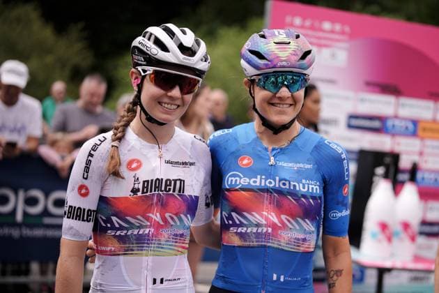 Antonia Niedermaier (Canyon SRAM zondacrypto) and Anna Henderson (Lidl - Trek)- before the 3rd stage of the Giro d™Italia Women, from Vezza d™Oglio to Trento, Italy Tuesday, July 08, 2025. - cycling .  Copyright: xMarcoxAlpozzi LaPressex