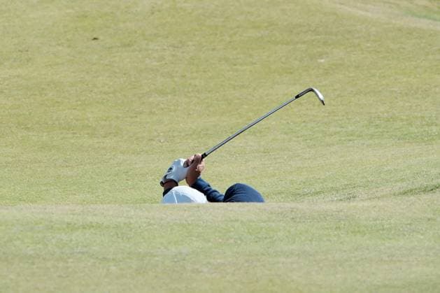 UK: The Genesis Scottish Open at The Renaissance Club, North Berwick, Scotland on 08 July 2025: Pictured: Collin Morikawa (USA) hits out of a bunker on the 6th green during a practice round at the Genesis Scottish Open 2025 at The Renaissance Club, North Berwick, Scotland North Berwick The Renaissance Club Scotland Copyright: xAlexxToddx