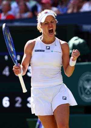Laura Siegemund celebrates during her quarter final match Wimbledon Tennis Championships, Day 9, The All England Lawn Tennis and Croquet Club, London, UK - 08 Jul 2025London The All England Lawn Tennis and United Kingdom  Copyright: xJamesxMarsh Shutterstockx 15389336dy