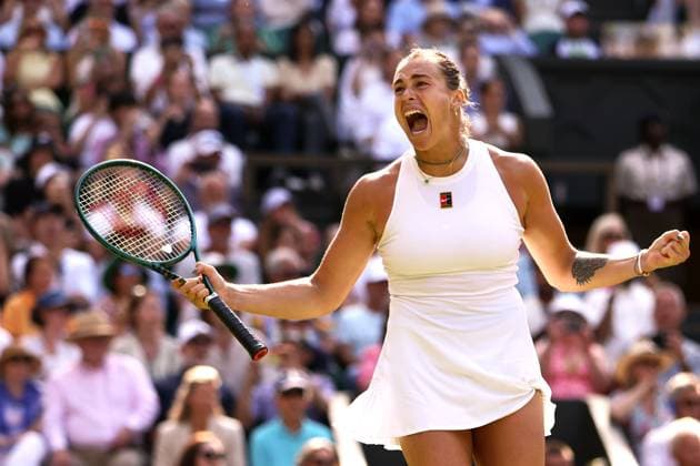 Aryna Sabalenka celebrates victory in her quarter final match Wimbledon Tennis Championships, Day 9, The All England Lawn Tennis and Croquet Club, London, UK - 08 Jul 2025London The All England Lawn Tennis and United Kingdom  Copyright: xEllaxLing Shutterstockx 15389337cu