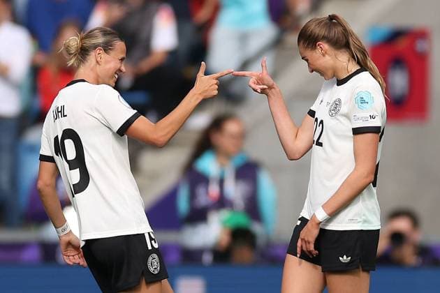 Klara Buhl of Germany Women celebrates scoring a goal to make the score 1-0 before the goal is disallowed for offside Germany Women v Denmark Women, UEFA European Women s Championship, Football, St. Jakob-Park, Basel, Switzerland - 08 Jul 2025Basel St. Jakob-Park Switzerland EDITORIAL USE ONLY No use with unauthorised audio, video, data, fixture lists, club league logos or live services. Online in-match use limited to 120 images, no video emulation. No use in betting, games or single club league player publications.  Copyright: xRyanxBrowne Shutterstockx 15389972ae