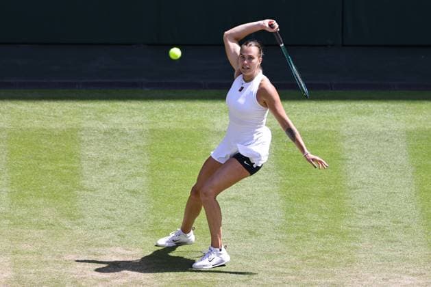 Aryna Sabalenka, BLR, during quarterfinal (match against Siegemund, GER) of 2025 All England Lawn Tennis Championships at Wimbledon, womens singles, London, 08 07 2025; -