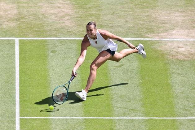 Aryna Sabalenka, BLR, during quarterfinal (match against Siegemund, GER) of 2025 All England Lawn Tennis Championships at Wimbledon, womens singles, London, 08 07 2025; -