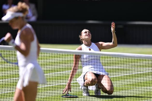 Aryna Sabalenka, BLR, during quarterfinal (match against Siegemund, GER) of 2025 All England Lawn Tennis Championships at Wimbledon, womens singles, London, 08 07 2025; - *** Aryna Sabalenka, BLR, during quarterfinal match against Siegemund, GER of 2025 All England Lawn Tennis Championships at Wimbledon, womens singles, London, 08 07 2025 
