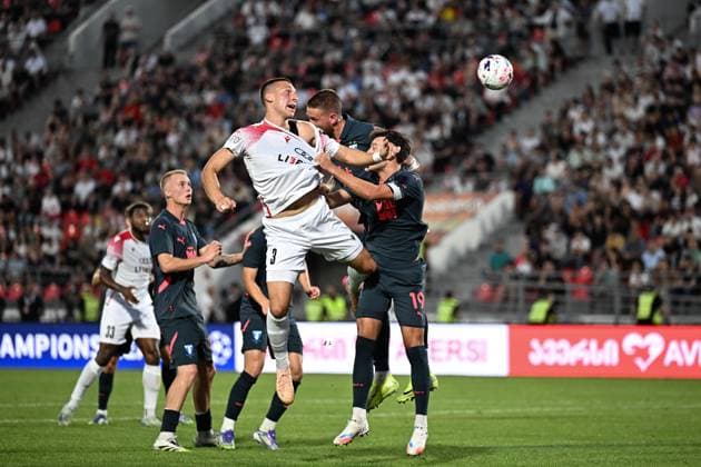 UEFA Champions League, first qualifying round. FC Iberia (GEO) - FC Malmo (SWE) UEFA Champions League, first qualifying round, first leg: FC Iberia (GEO) - FC Malmo (SWE). Iva Gelashvili ( 3 FC Iberia), Colin Rosler ( 19 FC Malmö). 8th of July, 2025. Tbilisi, Georgia, Mikheil Meskhi stadium Tbilisi Mikheil Meskhi stadium Georgia Copyright: xTamunaxKulumbegashvilix KUL_8738