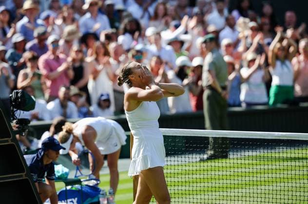Wimbledon 2025 Day 9 Aryna Sabalenka v Laura Siegemund Wimbledon Championships 2025 Day 9, 08 07 25 Ladies’ Singles - Quarter Final Centre Court Aryna Sabalenka v Laura Siegemund Aryna Sabalenka celebrates winning in 3 sets  Copyright: xMarcxAspland ThexTimesx NINTCHDBPICT001008481920
