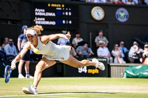 Laura Siegemund during her Wimbledon 2025 Women?s Singles Quarter Final match against Aryna Sabalenka at the All England Tennis Club in London, England (Richard Callis Sports Press Photo SPP) Copyright: xRichardxCallis SportsxPressxPhotox xSPPx spp-en-RiCaPrPh-SPP25_RiCa_08072025-1360449