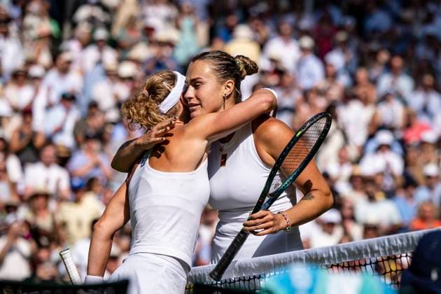 Aryna Sabalenka and Laura Siegemund after their Wimbledon 2025 Women?s Singles Quarter Final match against at the All England Tennis Club in London, England (Richard Callis Sports Press Photo SPP) Copyright: xRichardxCallis SportsxPressxPhotox xSPPx spp-en-RiCaPrPh-SPP25_RiCa_08072025-1360662