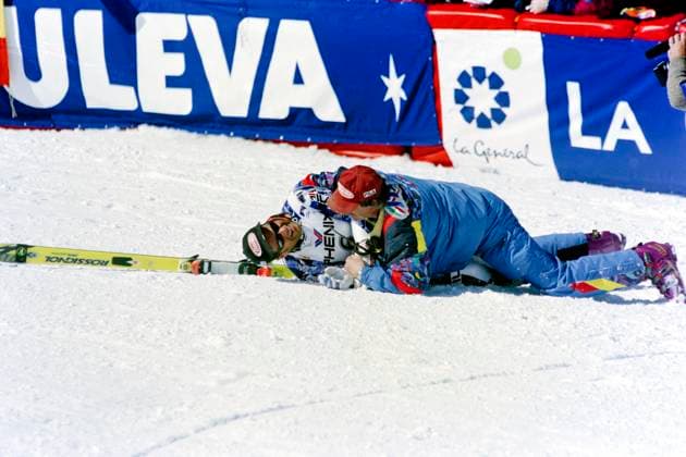 960225 Alpint, VM, Slalom: Alberto Tomba, Italien jublar efter segern. *** 960225 Alpine, World Championships, Slalom Alberto Tomba, Italy celebrates after the victory  Copyright: BILDBYRAN BB960225BB038