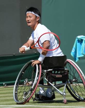 Tennis - 2025 Wimbledon Championships - Men™s Doubles Wheelchair - Quarter Final - Alfie Hewett and Gordon Reid (GBR) v Takuya Miki (Japan) and Casey Ratzlaff (USA) All England Lawn Tennis & Croquet Club - Wednesday 9th July 2025 Takuya Miki (Japan) 