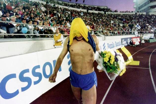 960826 Friidrott, Finland - Sverige, Finnkampen: Mathias Sundin, Sverige. *** 960826 Athletics, Finland Sweden, Finnkampen Mathias Sundin, Sweden  Copyright: BILDBYRAN BB960826BB054