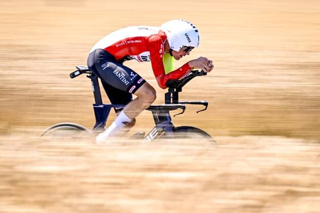 Dutch Roel Van Sintmaartensdijk of Intermarche-Wanty pictured in action during stage five of the 2025 Tour de France cycling, a 33km time trial in Caen, France on Wednesday 09 July 2025. The 112th edition of the Tour de France starts on Saturday 5 July in Lille, France, and will finish in Paris, France on the 27th of July. JASPERxJACOBS  x128757463x