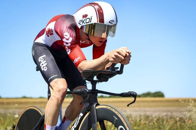Australian Jarrad Eriks Drizners of Lotto Cycling Team pictured in action during stage five of the 2025 Tour de France cycling, a 33km time trial in Caen, France on Wednesday 09 July 2025. The 112th edition of the Tour de France starts on Saturday 5 July in Lille, France, and will finish in Paris, France on the 27th of July. DAVIDxPINTENS  x128758582x