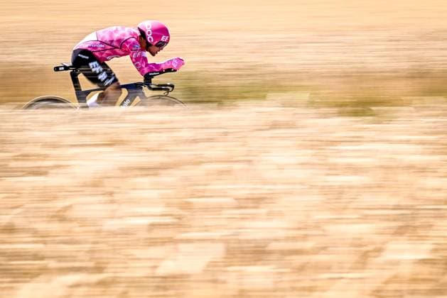 Italian Vincenzo Albanese of EF Education-EasyPost pictured in action during stage five of the 2025 Tour de France cycling, a 33km time trial in Caen, France on Wednesday 09 July 2025. The 112th edition of the Tour de France starts on Saturday 5 July in Lille, France, and will finish in Paris, France on the 27th of July. JASPERxJACOBS  x128759237x