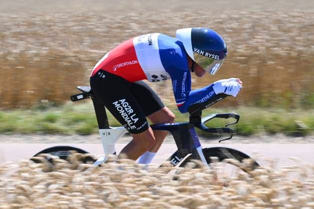 Tour de France 2025 Stage 5 CAEN, FRANCE - JULY 09 : Armirail Bruno (FRA) of Decathlon AG2R La Mondiale Team during stage 5 of the 112th edition of Tour de France an UCI World Tour 2.UWT Individual Time Trial stage for Men Elite of 33 km with start in Caen and finish in Caen on July 9, 2025 in Caen, France, 09 07 2025 ( Motordriver Kenny Verfaillie - Caen France  Copyright: xVincentxKalutx