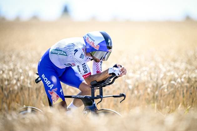 Italian Gianni Moscon of RedBull-BORA-hansgrohe pictured in action during stage five of the 2025 Tour de France cycling, a 33km time trial in Caen, France on Wednesday 09 July 2025. The 112th edition of the Tour de France starts on Saturday 5 July in Lille, France, and will finish in Paris, France on the 27th of July. JASPERxJACOBS  x128760660x