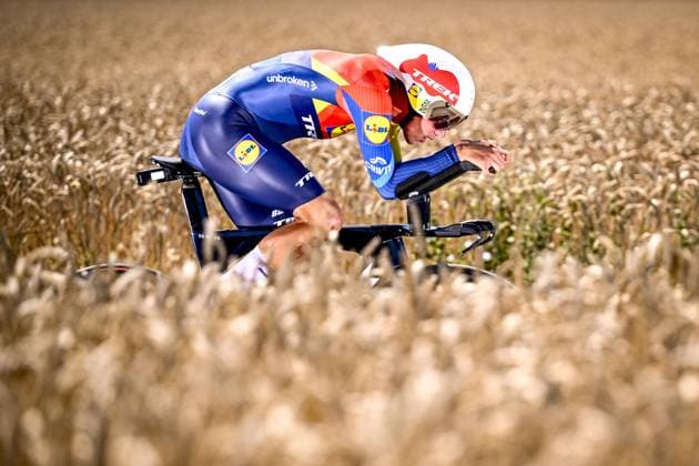 Belgian Thibau Nys of Lidl-Trek pictured in action during stage five of the 2025 Tour de France cycling, a 33km time trial in Caen, France on Wednesday 09 July 2025. The 112th edition of the Tour de France starts on Saturday 5 July in Lille, France, and will finish in Paris, France on the 27th of July. JASPERxJACOBS  x128761263x