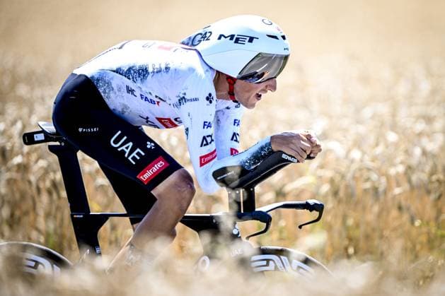 Spanish Marc Soler of UAE Team Emirates pictured in action during stage five of the 2025 Tour de France cycling, a 33km time trial in Caen, France on Wednesday 09 July 2025. The 112th edition of the Tour de France starts on Saturday 5 July in Lille, France, and will finish in Paris, France on the 27th of July. JASPERxJACOBS  x128762295x