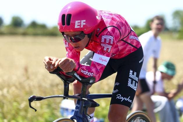 Danish Michael Valgren of EF Education-EasyPost pictured in action during stage five of the 2025 Tour de France cycling, a 33km time trial in Caen, France on Wednesday 09 July 2025. The 112th edition of the Tour de France starts on Saturday 5 July in Lille, France, and will finish in Paris, France on the 27th of July. DAVIDxPINTENS  x128762505x