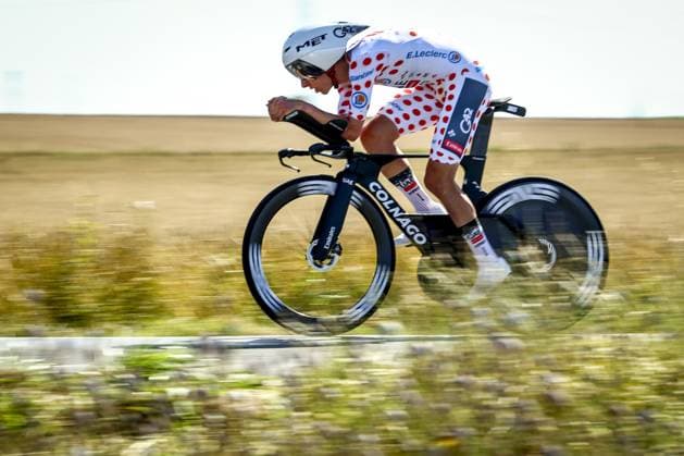 Slovenian Tadej Pogacar of UAE Team Emirates pictured in action during stage five of the 2025 Tour de France cycling, a 33km time trial in Caen, France on Wednesday 09 July 2025. The 112th edition of the Tour de France starts on Saturday 5 July in Lille, France, and will finish in Paris, France on the 27th of July. DAVIDxPINTENS  x128772921x